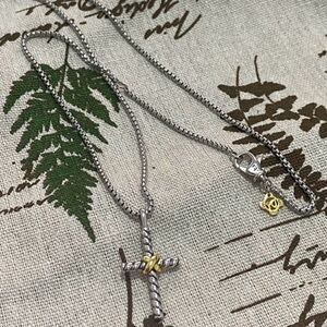 David Yurman Silver and Gold Cross Necklace